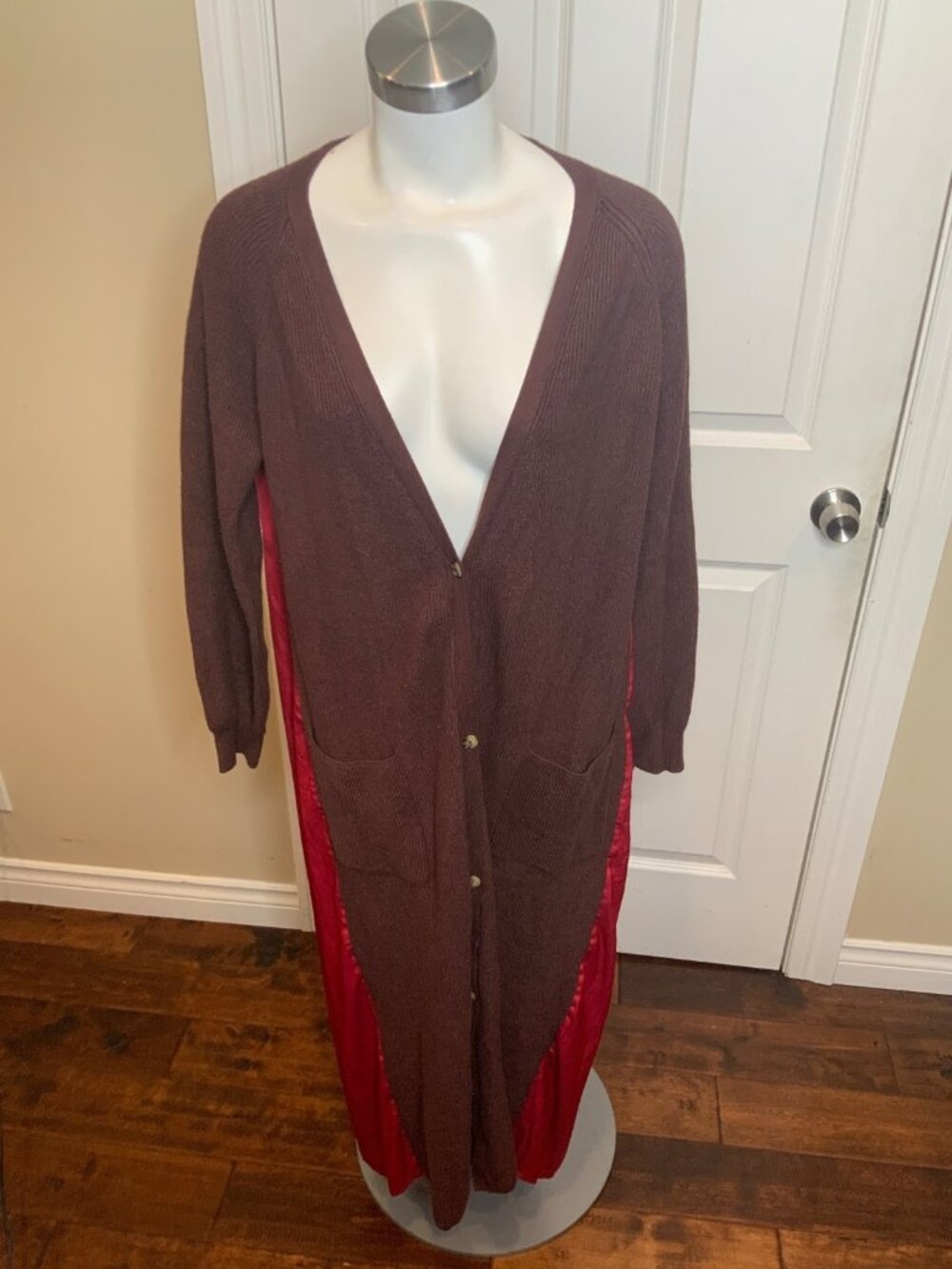 Anthropologie Burgundy Red Ribbed Long Duster Cardigan Sweater, Size L